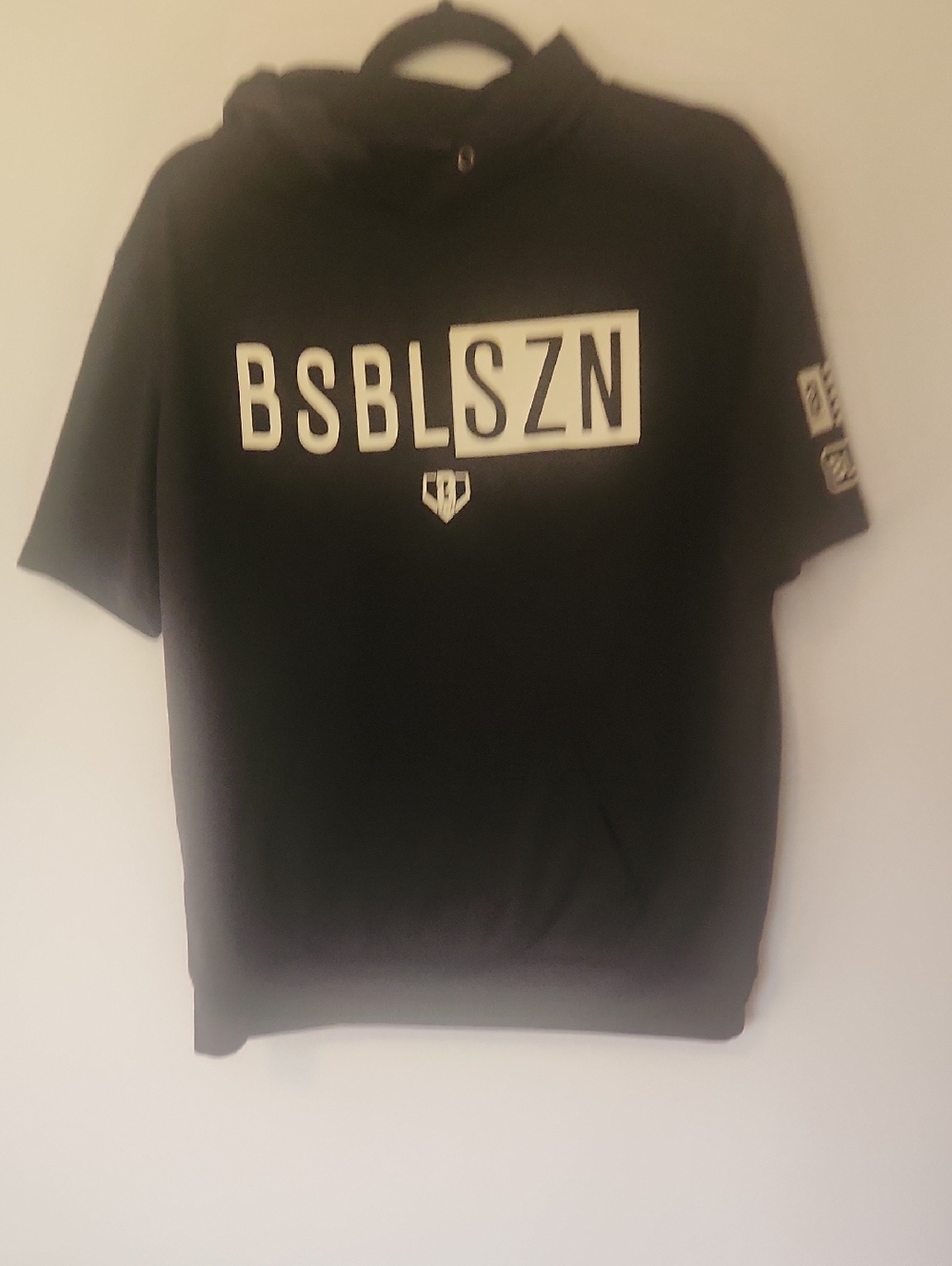 Mens Baseball Lifestyle 101 BSBLSZN Black Short-Sleeve Hoodie with White Logo